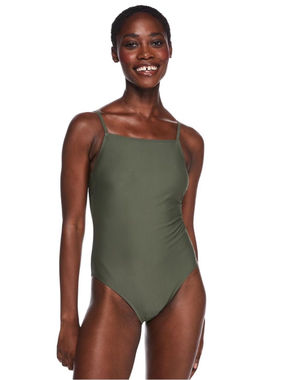 George Olive Green Ribbed Tank Swim One-Piece